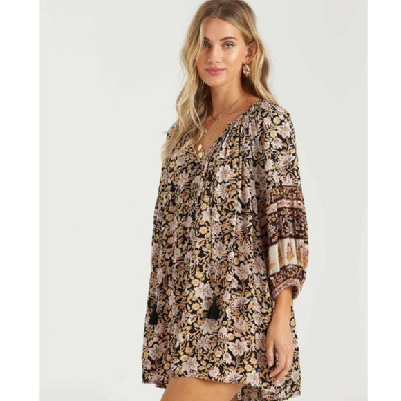 Billabong Dresses & Skirts - Billabong Gypset Mini Boho Floral Balloon Sleeve Tunic Peasant dress size XS